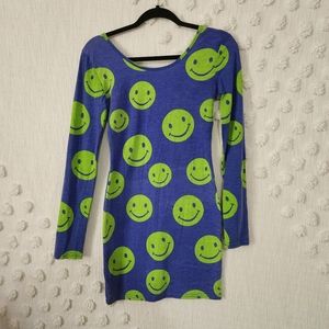 Chandelier Retro Blue and Green Smiley Face Mini Dress